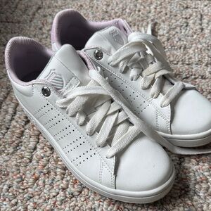 K-Swiss White, Pink and purple Basecourt Women's Sneakers size 6.5
